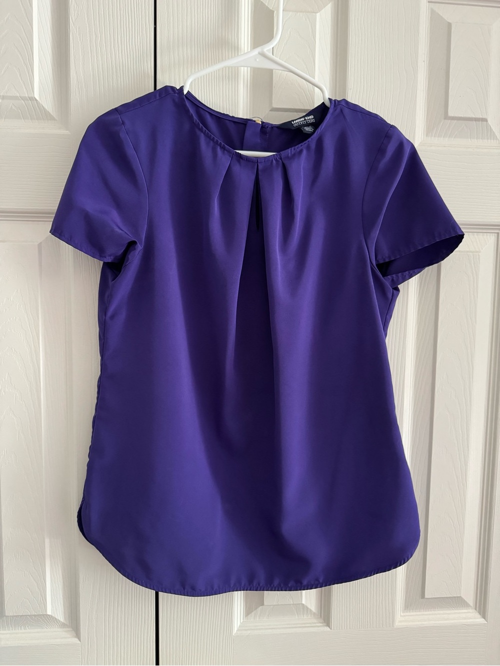 Lands' End Purple Short Sleeve Pleated Blouse